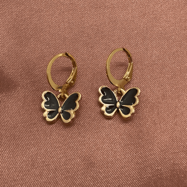 Black butterfly Huggie hoop earring 
